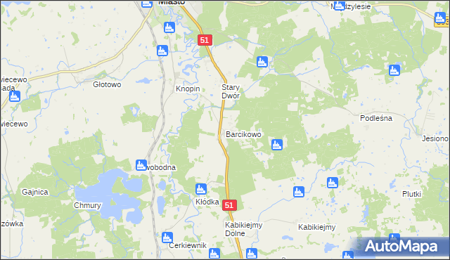 mapa Barcikowo gmina Dobre Miasto, Barcikowo gmina Dobre Miasto na mapie Targeo