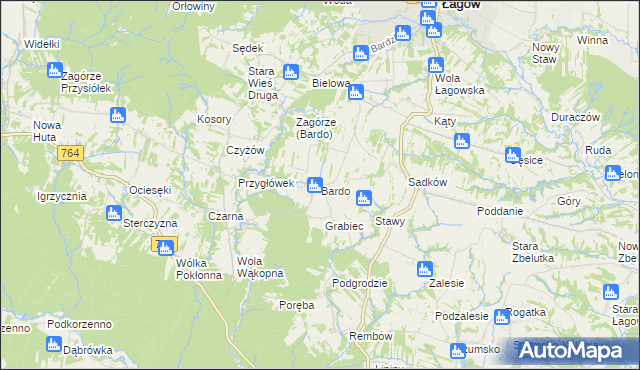 mapa Bardo gmina Raków, Bardo gmina Raków na mapie Targeo