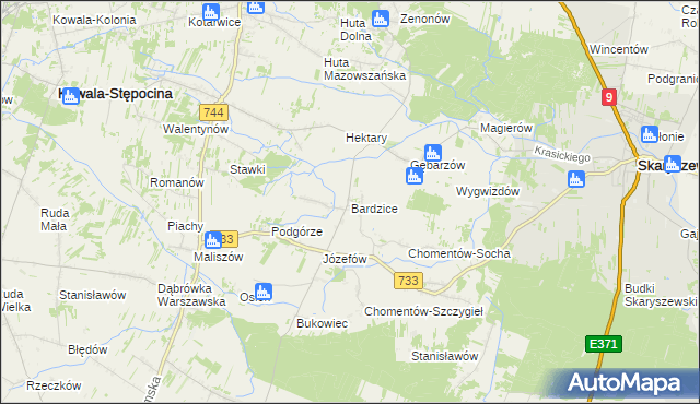 mapa Bardzice, Bardzice na mapie Targeo