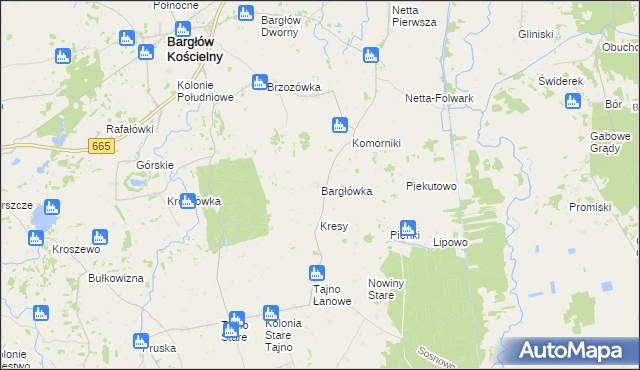 mapa Bargłówka gmina Bargłów Kościelny, Bargłówka gmina Bargłów Kościelny na mapie Targeo