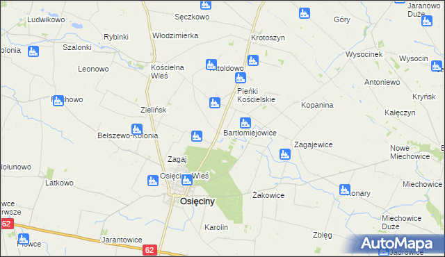 mapa Bartłomiejowice gmina Osięciny, Bartłomiejowice gmina Osięciny na mapie Targeo