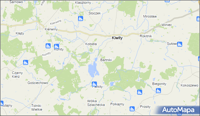 mapa Bartniki gmina Kiwity, Bartniki gmina Kiwity na mapie Targeo