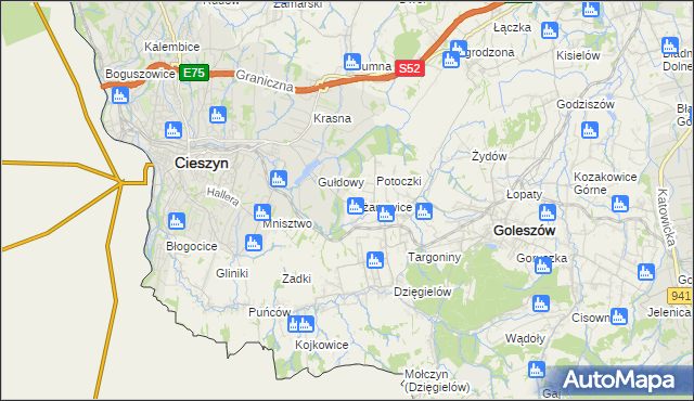 mapa Bażanowice, Bażanowice na mapie Targeo