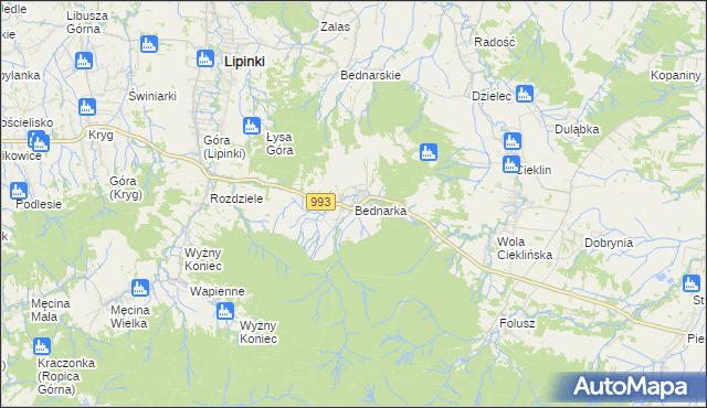 mapa Bednarka gmina Lipinki, Bednarka gmina Lipinki na mapie Targeo