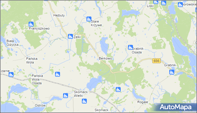 mapa Berkowo gmina Wydminy, Berkowo gmina Wydminy na mapie Targeo