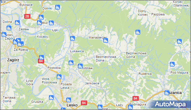 mapa Bezmiechowa Dolna, Bezmiechowa Dolna na mapie Targeo