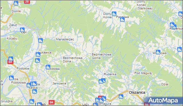 mapa Bezmiechowa Górna, Bezmiechowa Górna na mapie Targeo