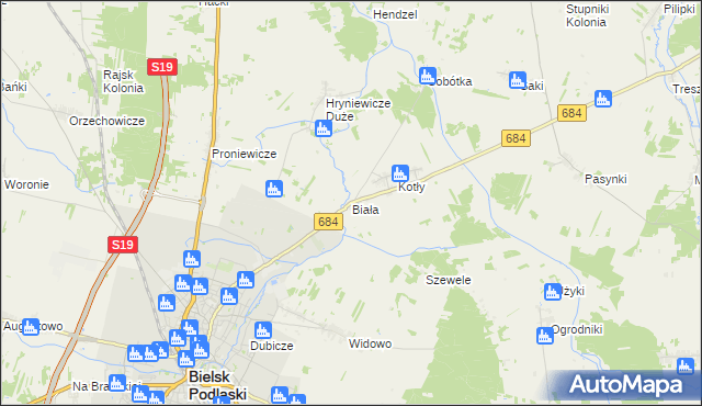 mapa Biała gmina Bielsk Podlaski, Biała gmina Bielsk Podlaski na mapie Targeo