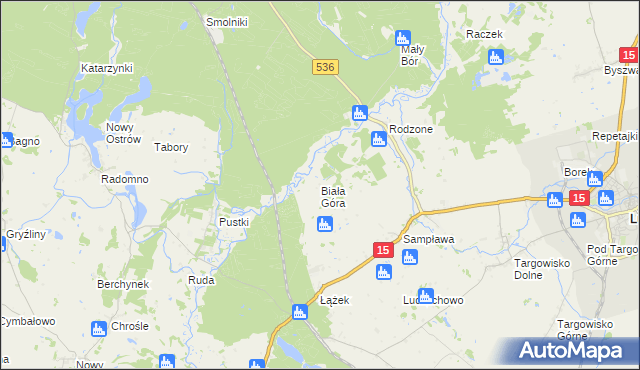 mapa Biała Góra gmina Lubawa, Biała Góra gmina Lubawa na mapie Targeo