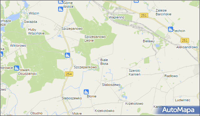 mapa Białe Błota gmina Dąbrowa, Białe Błota gmina Dąbrowa na mapie Targeo