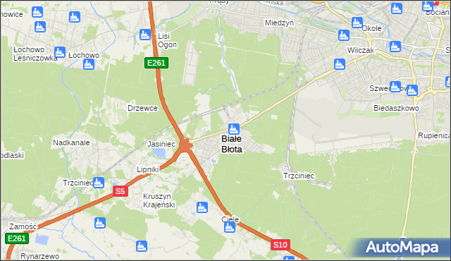 mapa Białe Błota powiat bydgoski, Białe Błota powiat bydgoski na mapie Targeo
