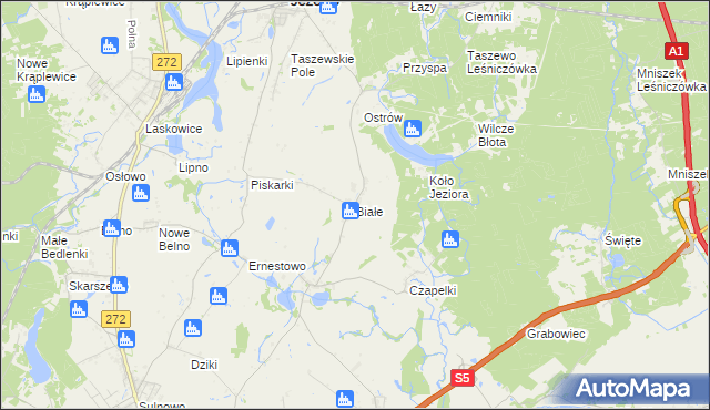 mapa Białe gmina Jeżewo, Białe gmina Jeżewo na mapie Targeo