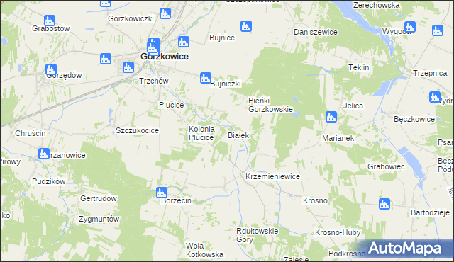 mapa Białek gmina Gorzkowice, Białek gmina Gorzkowice na mapie Targeo