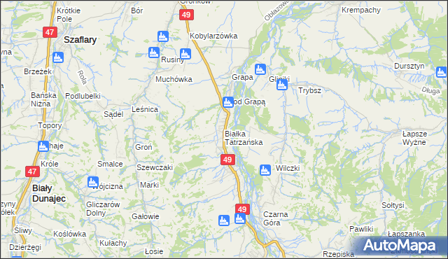 mapa Białka Tatrzańska, Białka Tatrzańska na mapie Targeo