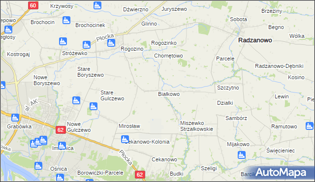 mapa Białkowo gmina Radzanowo, Białkowo gmina Radzanowo na mapie Targeo