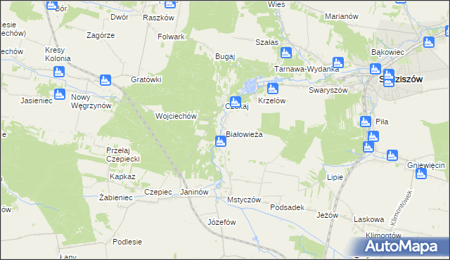 mapa Białowieża gmina Sędziszów, Białowieża gmina Sędziszów na mapie Targeo