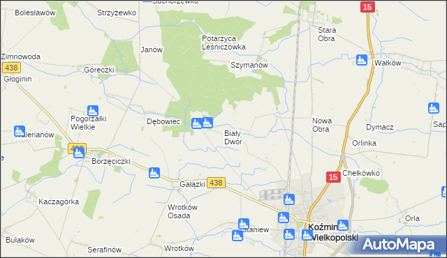 mapa Biały Dwór gmina Koźmin Wielkopolski, Biały Dwór gmina Koźmin Wielkopolski na mapie Targeo