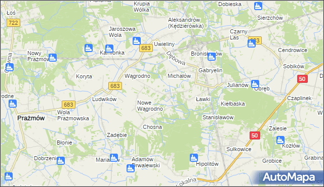 mapa Biały Ług gmina Prażmów, Biały Ług gmina Prażmów na mapie Targeo