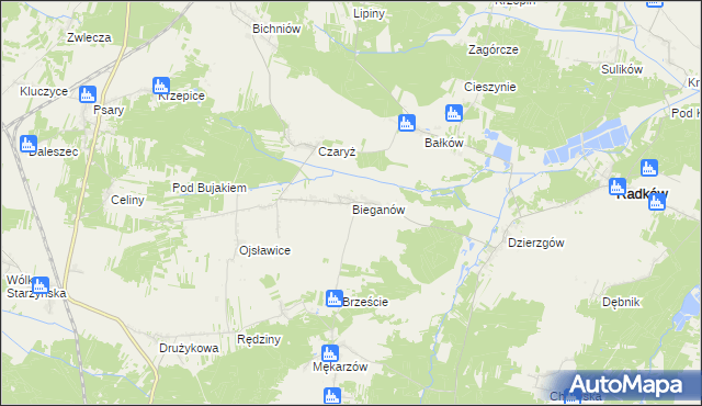 mapa Bieganów gmina Radków, Bieganów gmina Radków na mapie Targeo