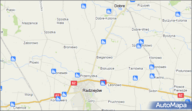 mapa Bieganowo gmina Radziejów, Bieganowo gmina Radziejów na mapie Targeo