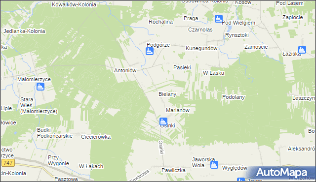 mapa Bielany gmina Ciepielów, Bielany gmina Ciepielów na mapie Targeo