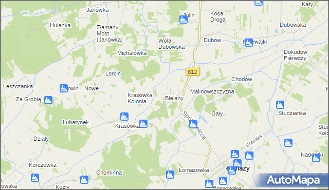 mapa Bielany gmina Łomazy, Bielany gmina Łomazy na mapie Targeo