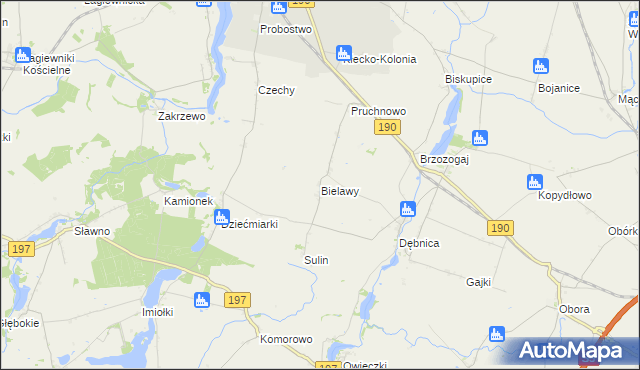 mapa Bielawy gmina Kłecko, Bielawy gmina Kłecko na mapie Targeo