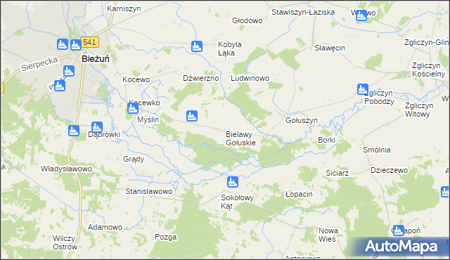 mapa Bielawy Gołuskie, Bielawy Gołuskie na mapie Targeo