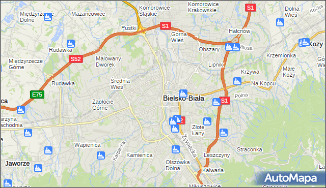 mapa Bielsko-Białej, Bielsko-Biała na mapie Targeo