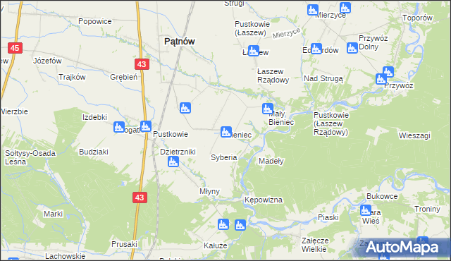 mapa Bieniec gmina Pątnów, Bieniec gmina Pątnów na mapie Targeo