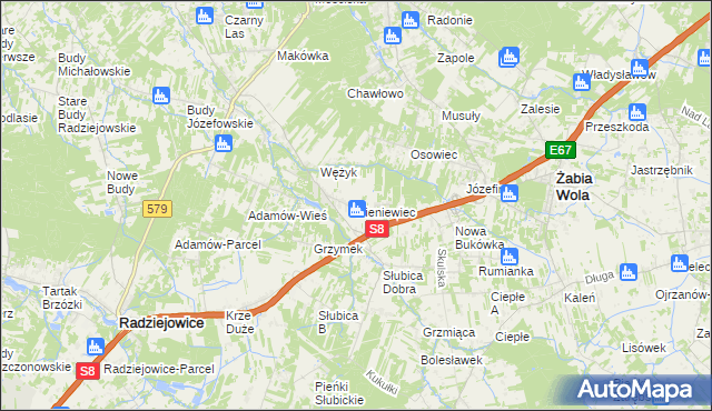 mapa Bieniewiec, Bieniewiec na mapie Targeo