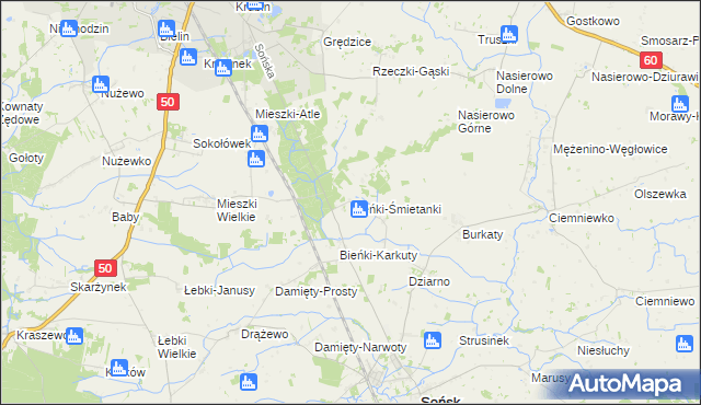 mapa Bieńki-Śmietanki, Bieńki-Śmietanki na mapie Targeo