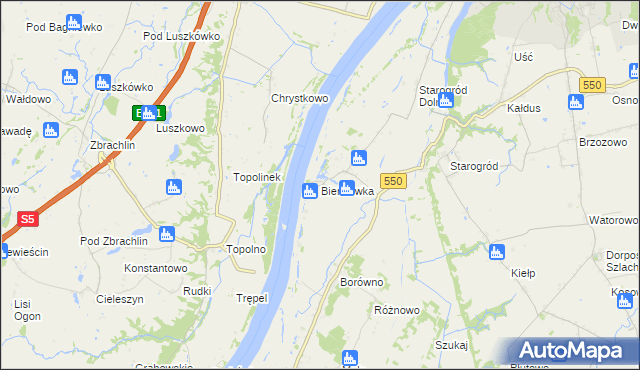 mapa Bieńkówka gmina Chełmno, Bieńkówka gmina Chełmno na mapie Targeo