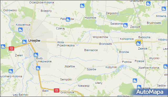 mapa Biernacice gmina Wartkowice, Biernacice gmina Wartkowice na mapie Targeo