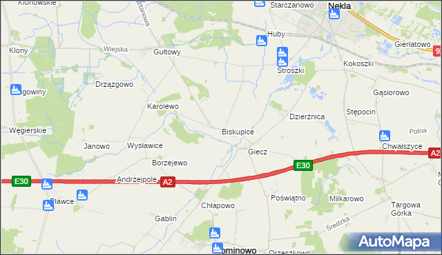 mapa Biskupice gmina Dominowo, Biskupice gmina Dominowo na mapie Targeo