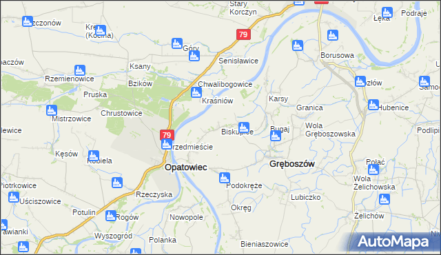 mapa Biskupice gmina Gręboszów, Biskupice gmina Gręboszów na mapie Targeo