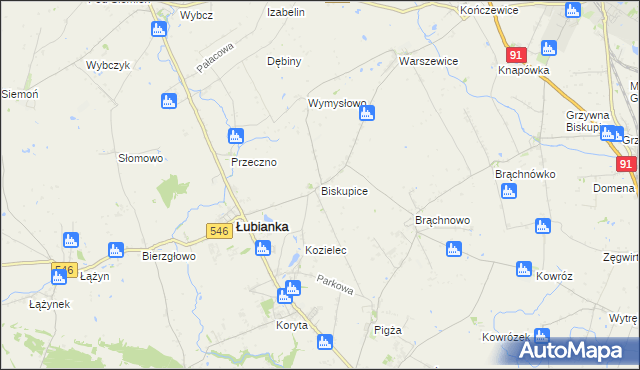 mapa Biskupice gmina Łubianka, Biskupice gmina Łubianka na mapie Targeo