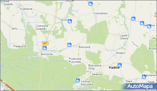 mapa Biskupice gmina Radłów, Biskupice gmina Radłów na mapie Targeo