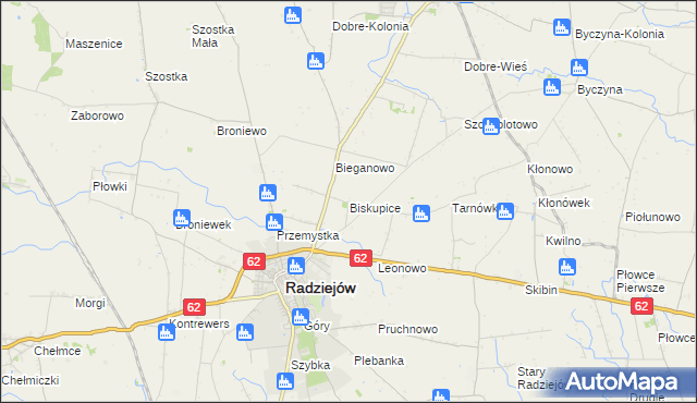 mapa Biskupice gmina Radziejów, Biskupice gmina Radziejów na mapie Targeo