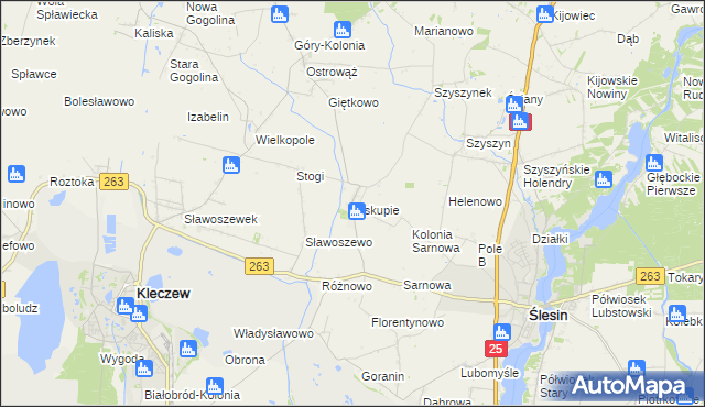 mapa Biskupie gmina Ślesin, Biskupie gmina Ślesin na mapie Targeo