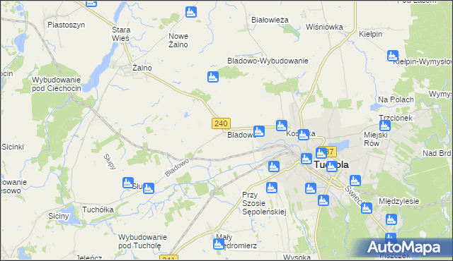 mapa Bladowo gmina Tuchola, Bladowo gmina Tuchola na mapie Targeo