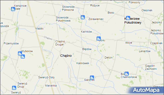 mapa Błędów gmina Chąśno, Błędów gmina Chąśno na mapie Targeo