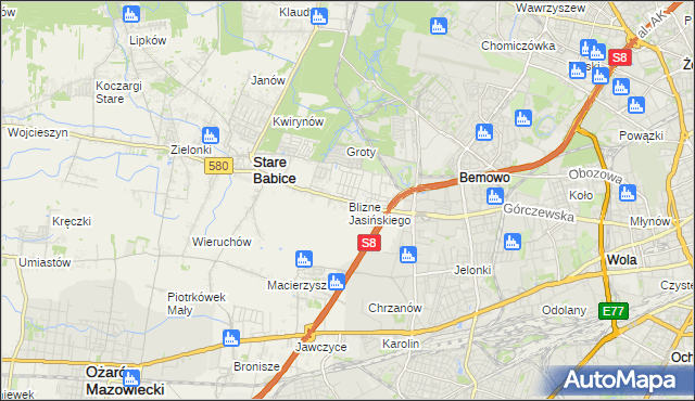 mapa Blizne Jasińskiego, Blizne Jasińskiego na mapie Targeo