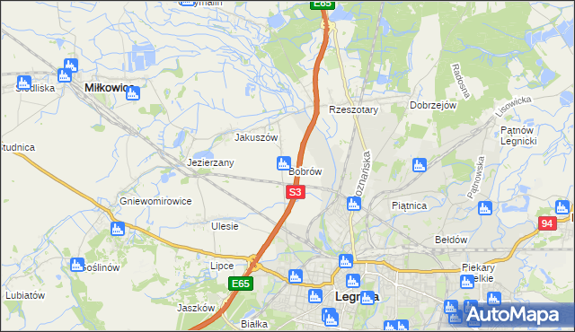 mapa Bobrów gmina Miłkowice, Bobrów gmina Miłkowice na mapie Targeo