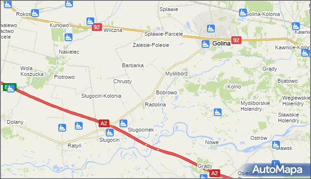 mapa Bobrowo gmina Golina, Bobrowo gmina Golina na mapie Targeo