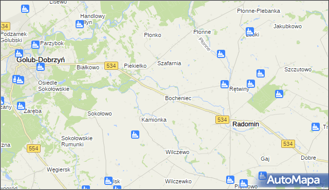 mapa Bocheniec gmina Radomin, Bocheniec gmina Radomin na mapie Targeo