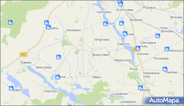 mapa Bodzyniewo, Bodzyniewo na mapie Targeo