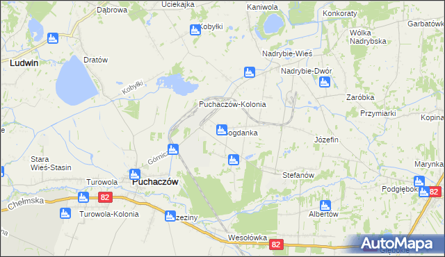 mapa Bogdanka gmina Puchaczów, Bogdanka gmina Puchaczów na mapie Targeo
