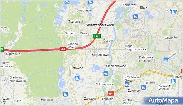 mapa Bogumiłowice gmina Wierzchosławice, Bogumiłowice gmina Wierzchosławice na mapie Targeo