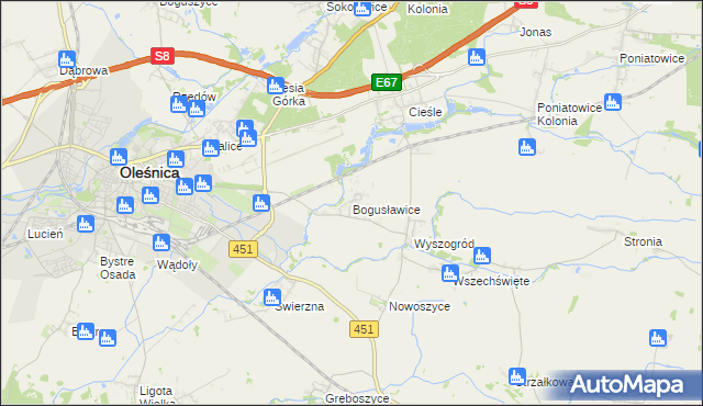 mapa Bogusławice gmina Oleśnica, Bogusławice gmina Oleśnica na mapie Targeo